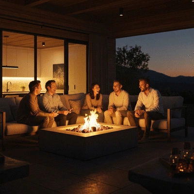 Cozy evening gathering around a fire pit