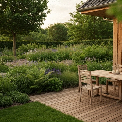 Traditional backyard design with natural materials